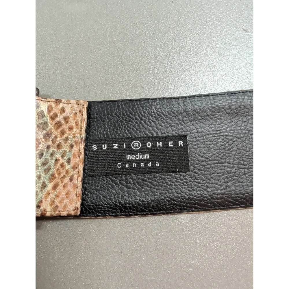 Suzi Roher Snakeskin Embossed Elastic Toggle Belt Brown Brass‎ Medium Canada